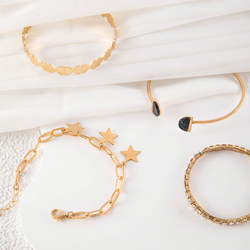 Wholesale Retro Creative Imitation Marble Geometric Open Bracelet Set of Four