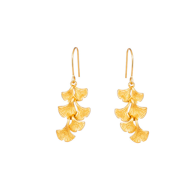 Wholesale Gold-plated Ginkgo Leaf Earrings