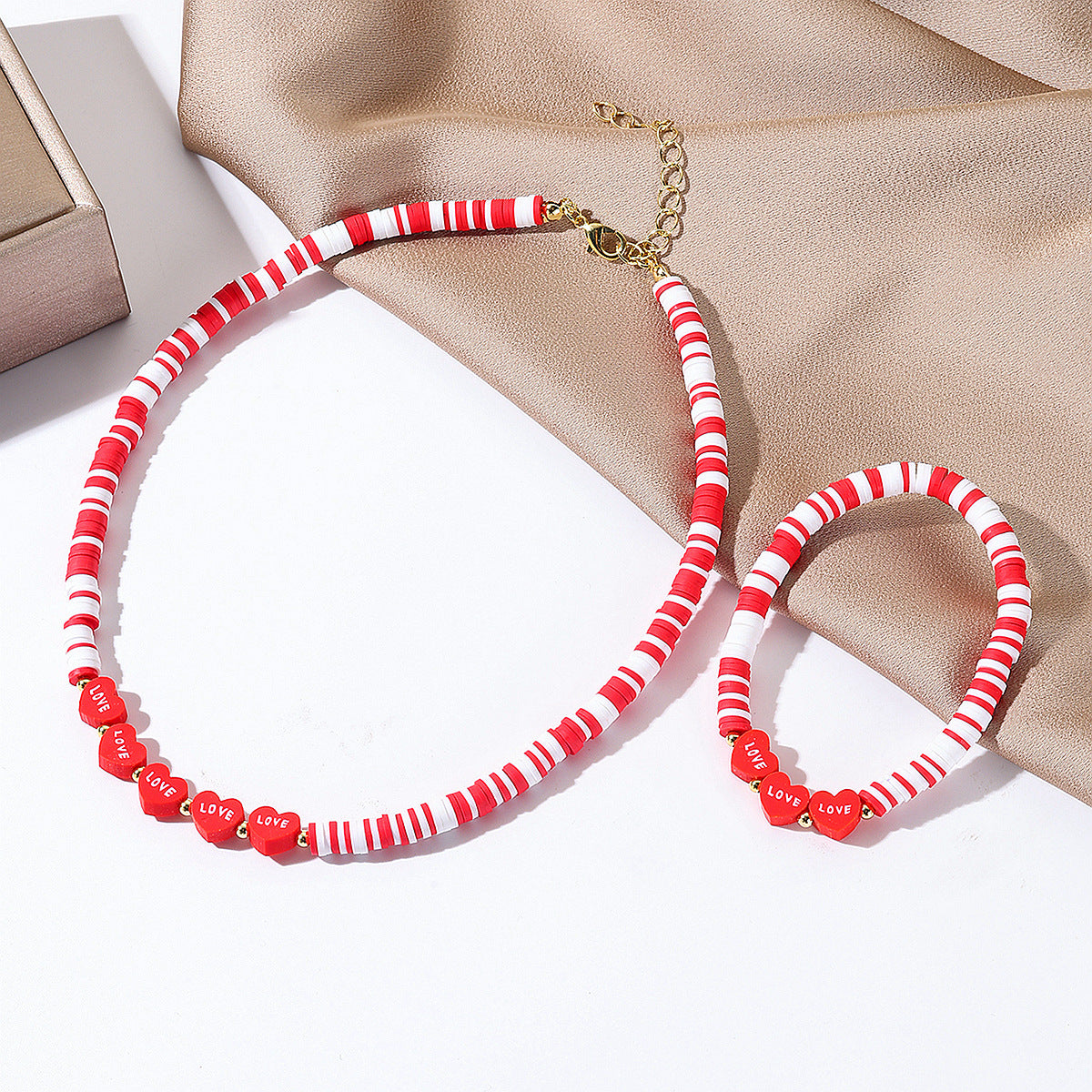 Wholesale Red Rose Zinc Alloy Bracelet and Necklace Valentine' s Day Jewelry Set