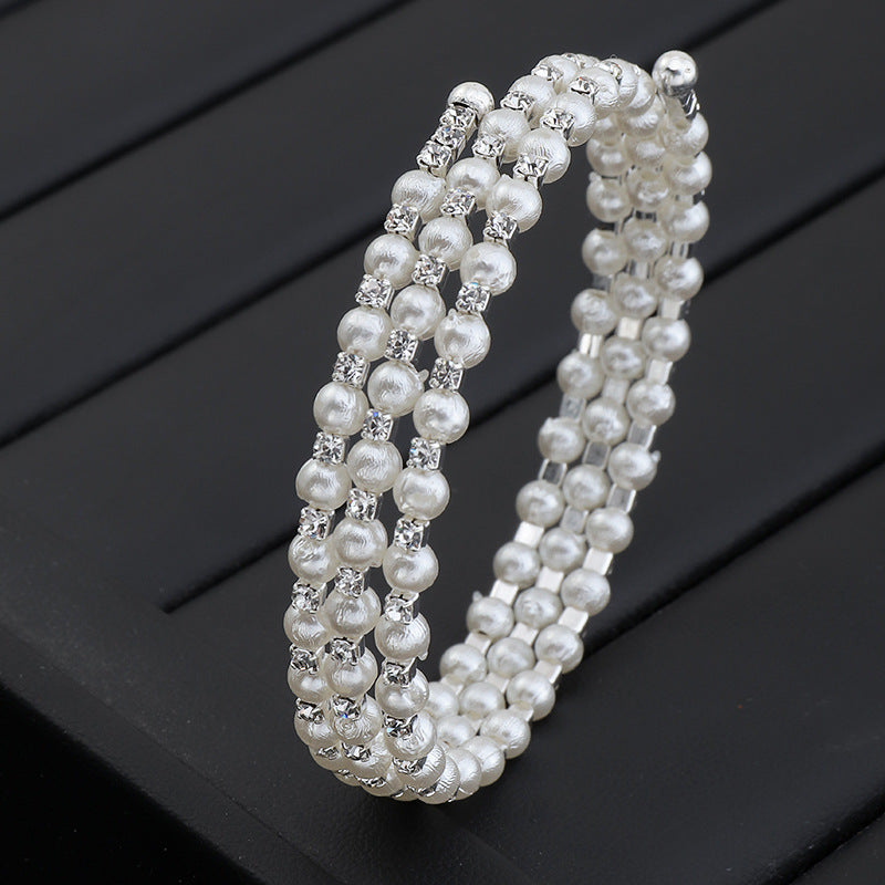 Wholesale Temperament Pearl and Rhinestone Multi-layer Bracelet