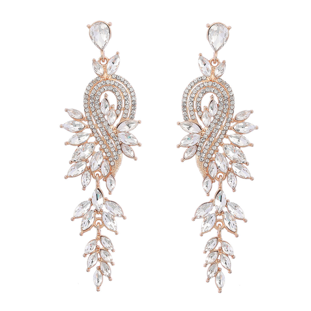 Wholesale Geometric tree leaf colored diamond earrings with inlaid rhinestones