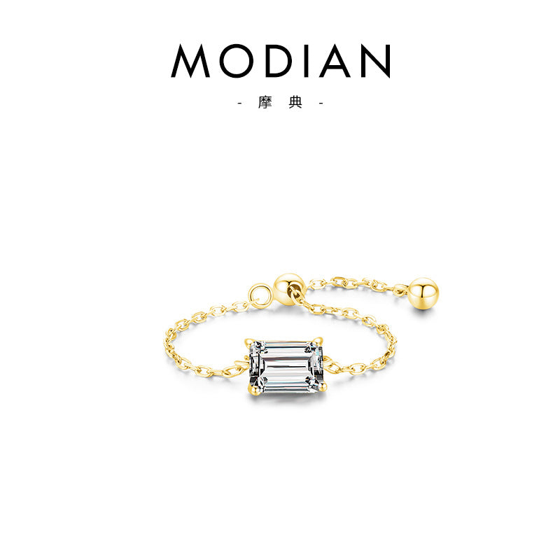 Wholesale S925 Silver Inlaid Simulated Zircon Adjustable Ring Chain