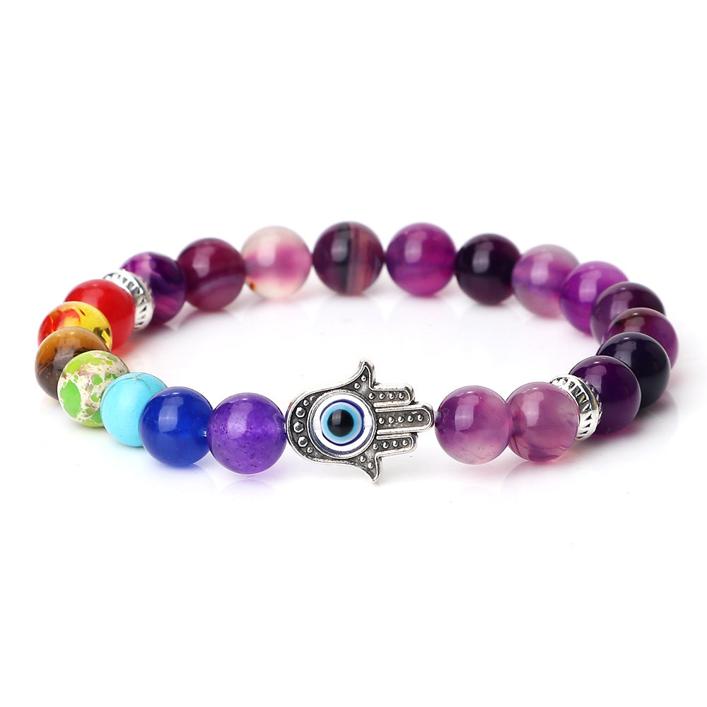 Wholesale Spaced Buddha Hand Alloy Spacer Eye String Colorful Stone Bracelet