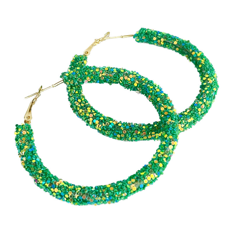Wholesale St. Patrick's Green Glitter Large Fashion Simple Bright Color Beaded Earrings