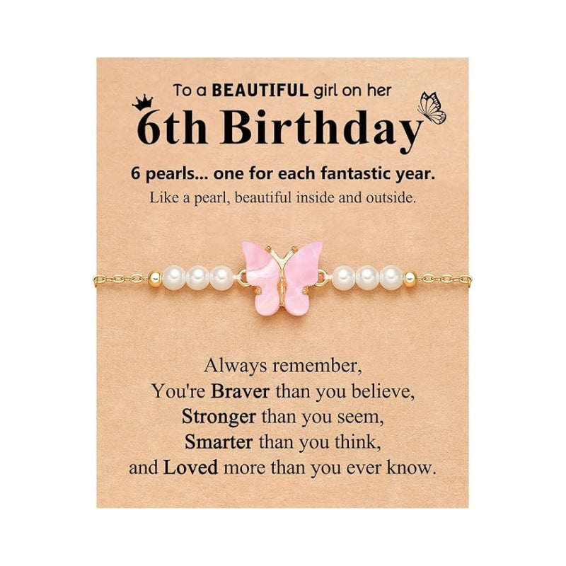 Wholesale Pink Pearl Bala Bead Butterfly Adjustable Weaving Bracelet