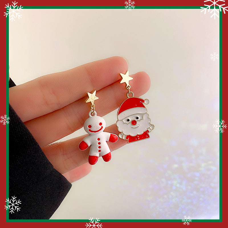 Wholesale Christmas Silver Needle Studded Diamond Oil Drip Asymmetric Tassel Earrings