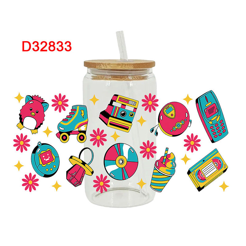 Wholesale Uv Transfer Sticker Glass Cup  Crystal Sticker 16oz Cup UV DTF Wraps