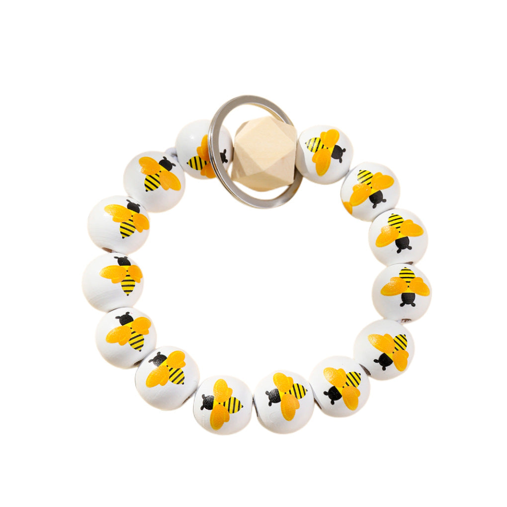 Wholesale Animal Style Cute Bee Wooden Beads Bracelet Keychains