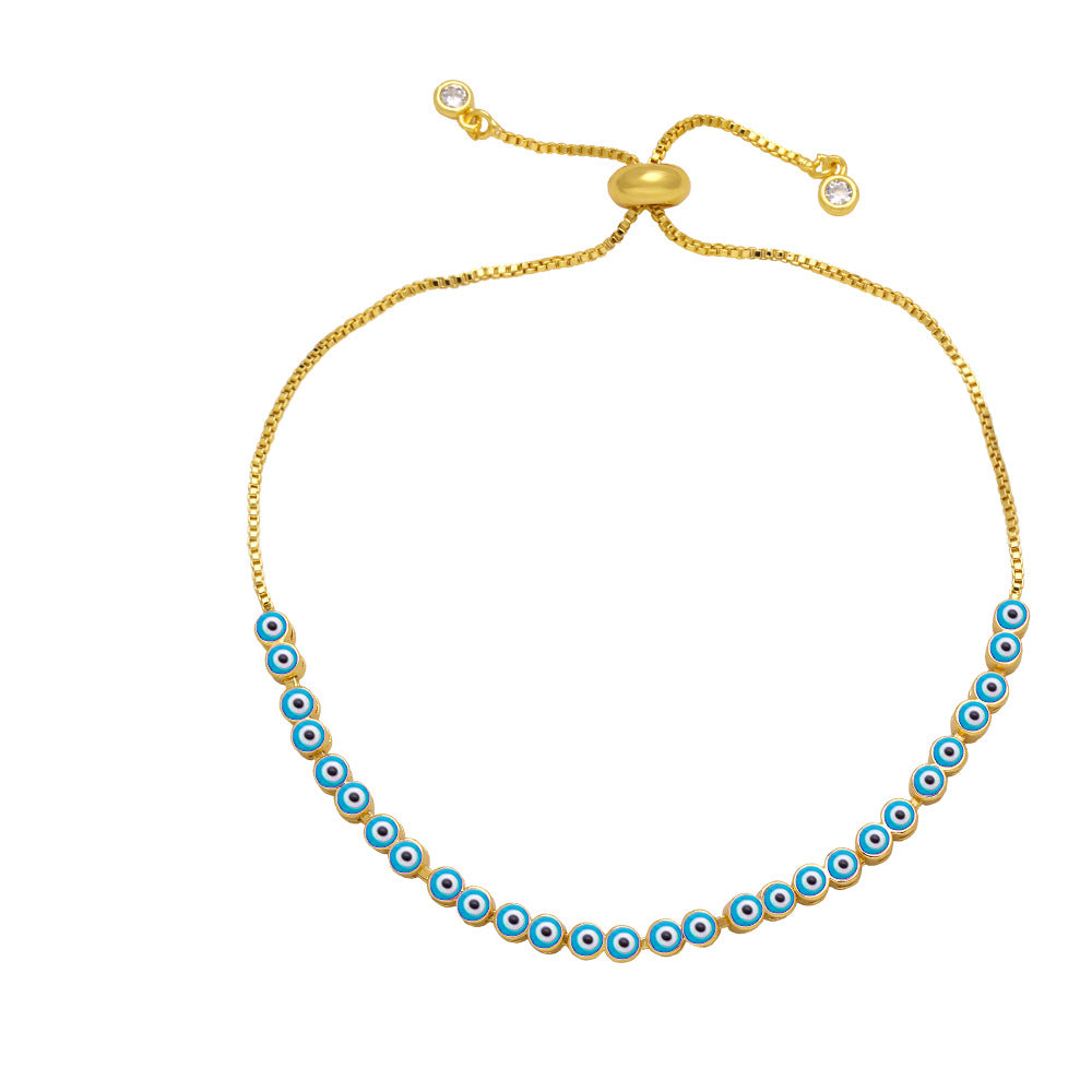 Wholesale Color Drip Oil Devil Eye Adjustable Drawstring Copper Bracelet