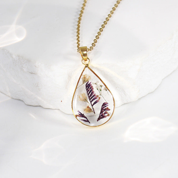 Wholesale 6pcs Golden Water Drop Month Flower Series Plant Specimen Necklace