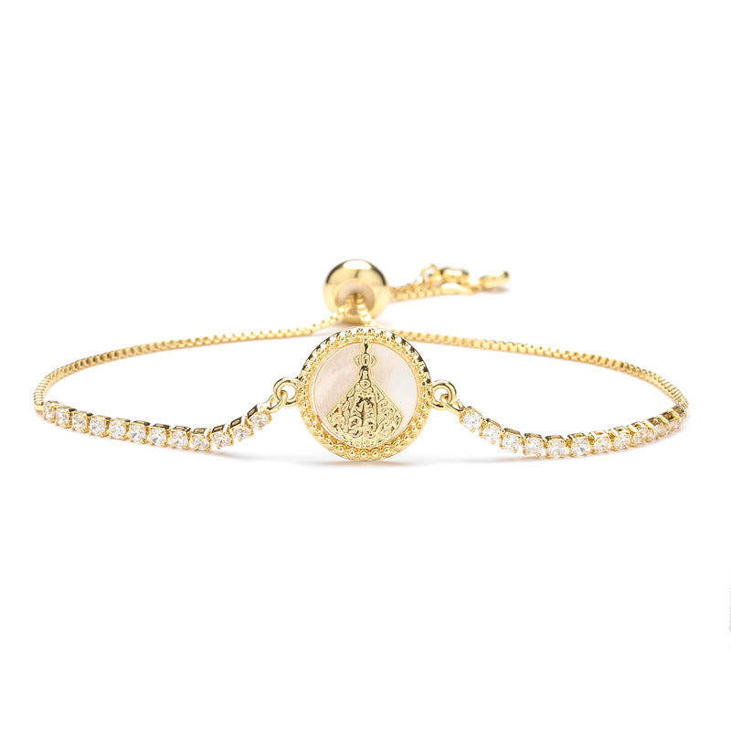 Capas de circón de cobre de 3 mm al por mayor Virgen María Pulsera ajustable
