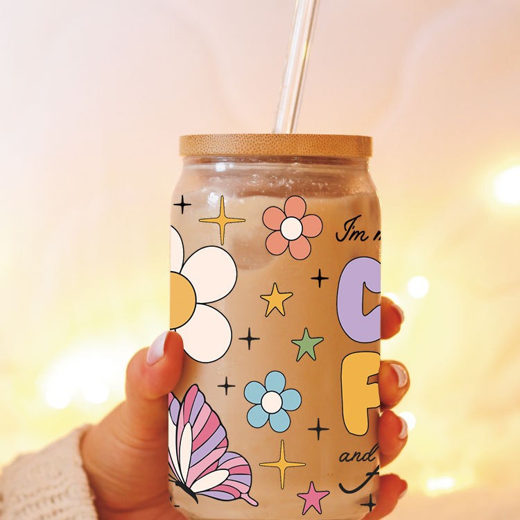 Wholesale Colorful Butterfly Flower Mushroom 16oz Cup UV DTF Wraps