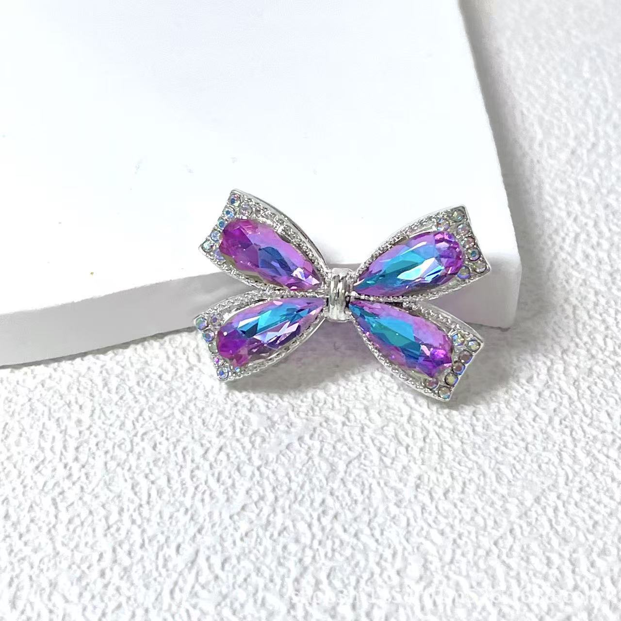 Wholesale Alloy Multicolor Crystal Bowknot Straight Hole Loose Beads