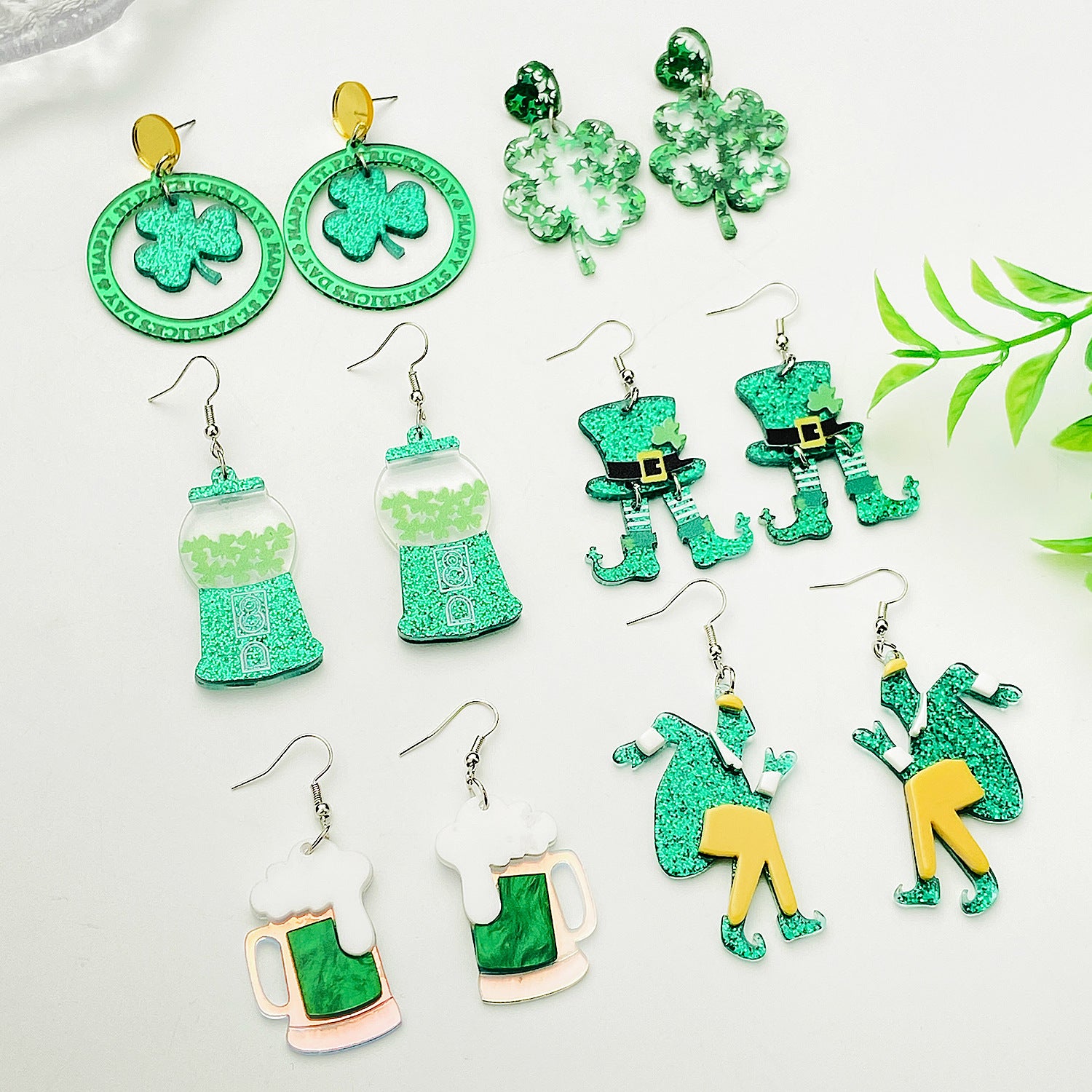 Wholesale St.  Patrick' s Day Green Clover Hat Boots Letter Acrylic Earrings