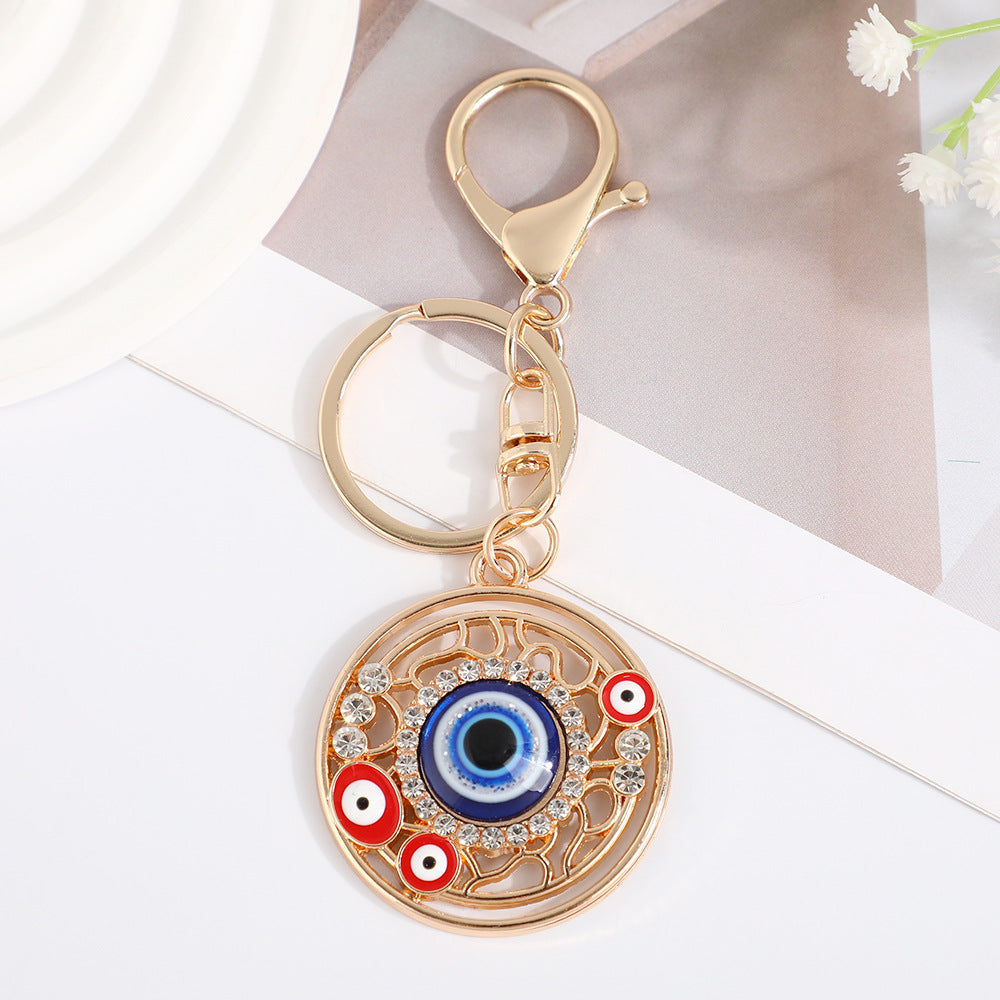 Wholesale Blue Devil' s Eye with Water Diamond Metal Keychain
