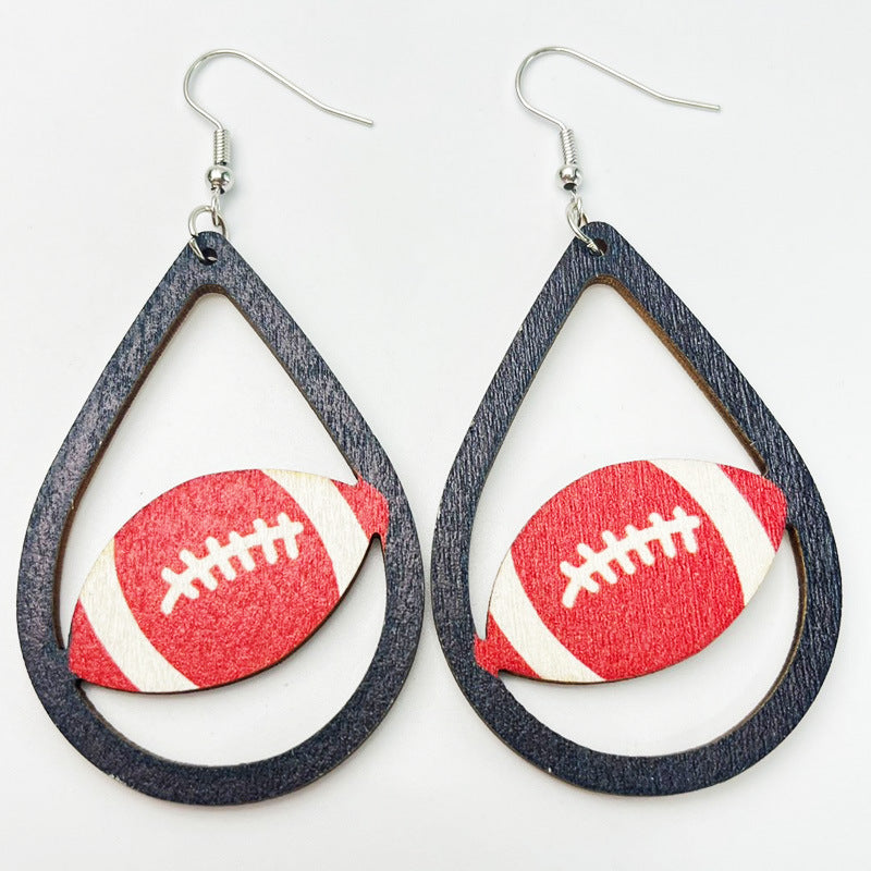 Wholesale 2 Pair/Pack Sports Wooden Football Teardrop Shape Simple Cheerleading Retro Casual Earrings