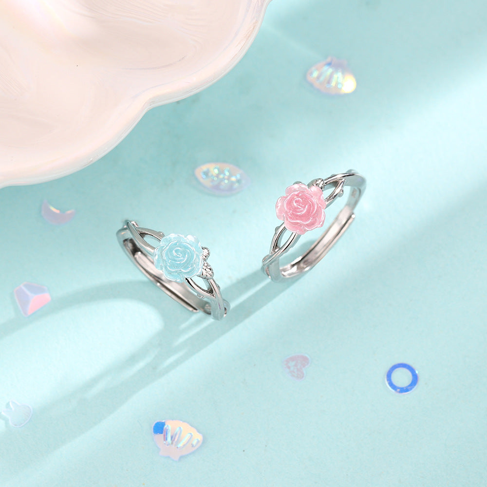 Wholesale Pink Blue Rose Ring Romantic Valentine' s Day Ring