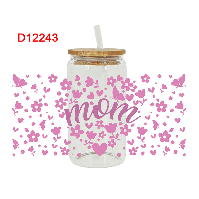 Wholesale Love Pattern Mother's Day 16oz Cup UV DTF Wraps