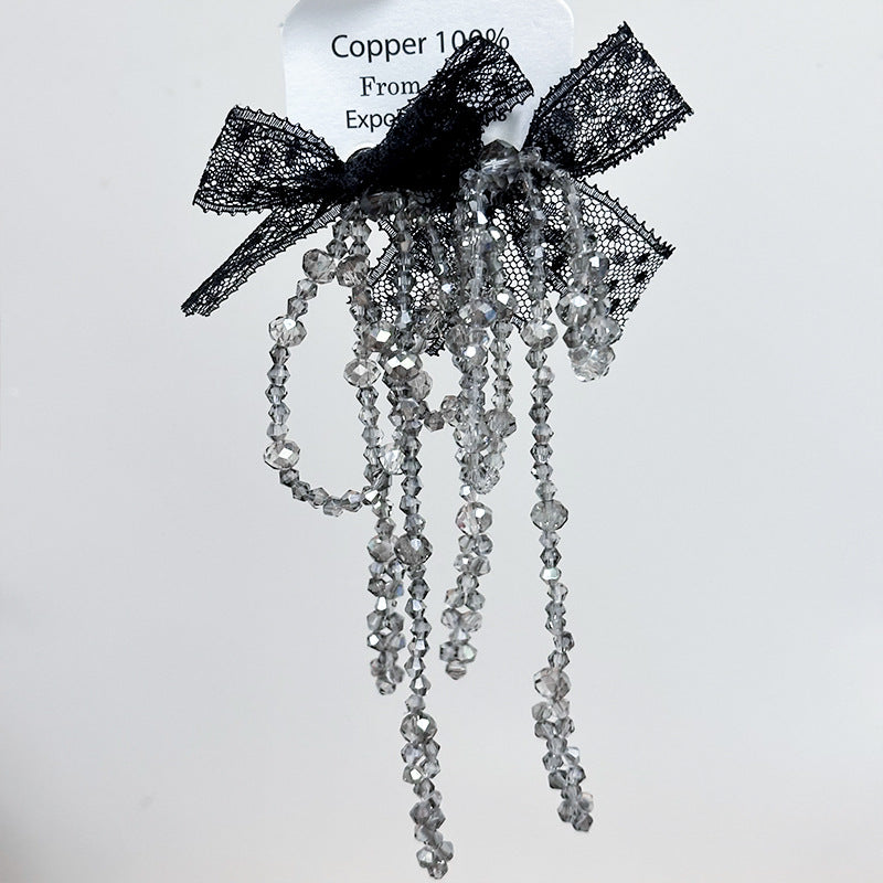 Wholesale Fabric flower super fairy handmade beaded fairy small fresh flower silver needle earrings