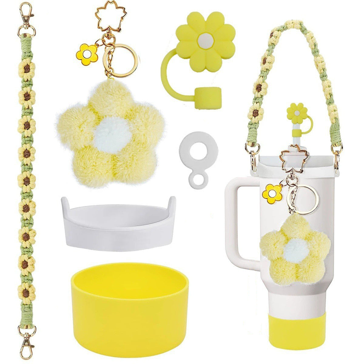 Wholesale Flower keychain water cup decorative straw pendant