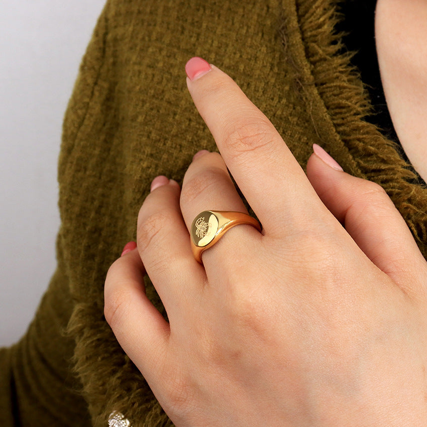 Wholesale Engraved Pattern Stainless Steel Electroplated 18K Gold Engraved Constellation Pattern Ring