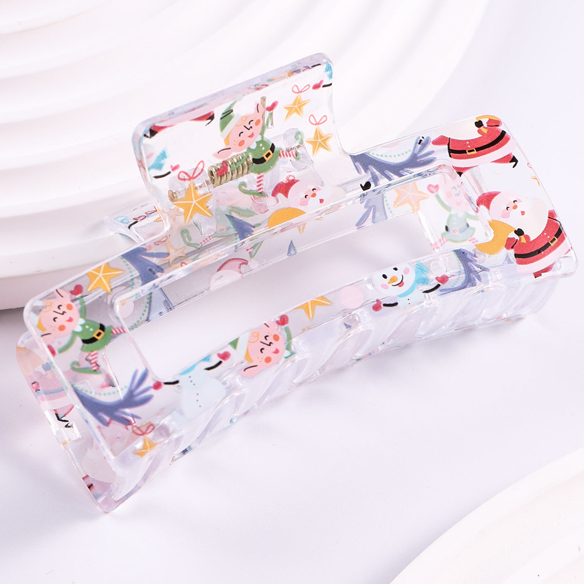 Wholesale Christmas Square Transparent Printed Grab Clip Shark Clip