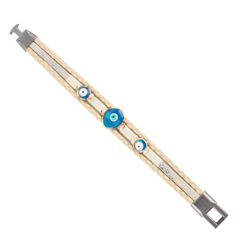 Wholesale Alloy leather multi-layer braided Turkish style blue eye bracelet