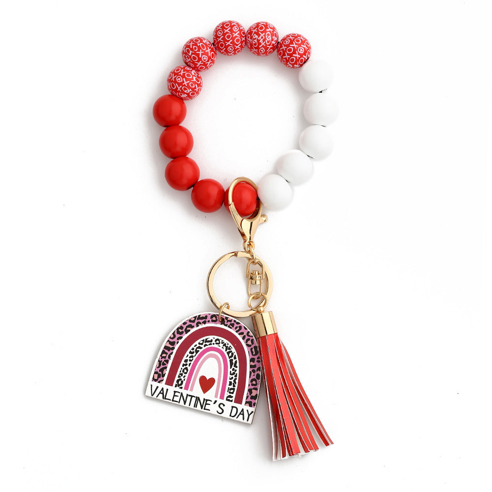 Wholesale  Valentine' s Day  Love Wooden Bead Bracelet Wristlet Keychain