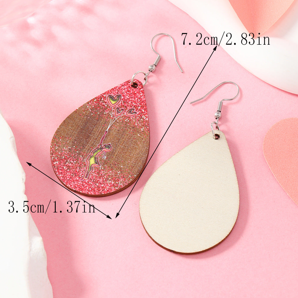 Wholesale Valentine's Day Sunflower Balloon Droplet Shaped Pendant Wooden Earrings