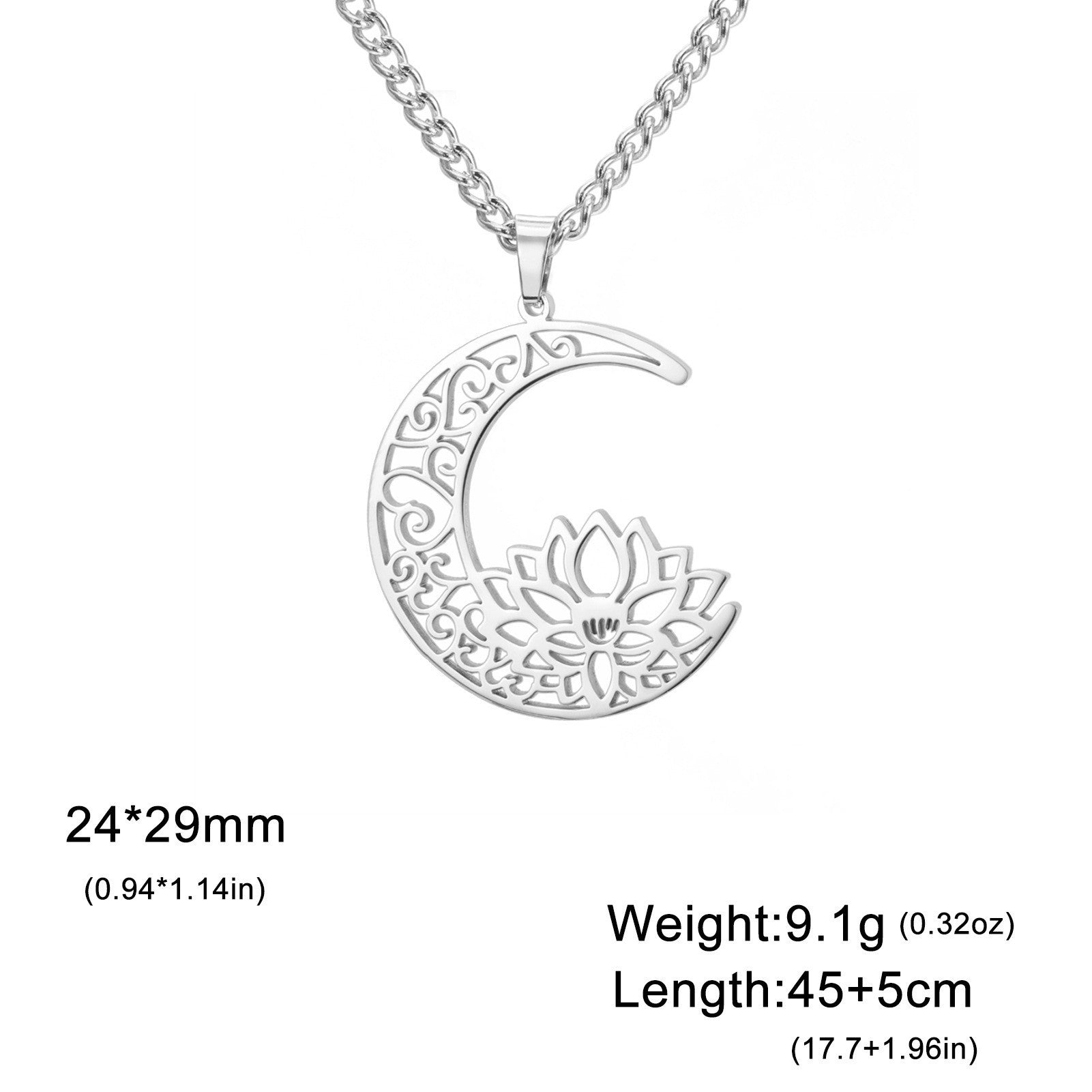Wholesale Fashion Hollow Lotus Moon Stainless Steel Women's Necklace