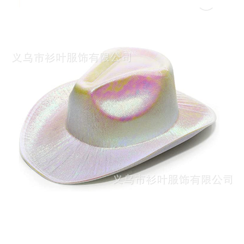 Wholesale Halloween Party Pink Fluorescent Colorful Denim Cowboy Hat Laser Combination Style Phantom Cowboy Hat Adult Costume Accessory