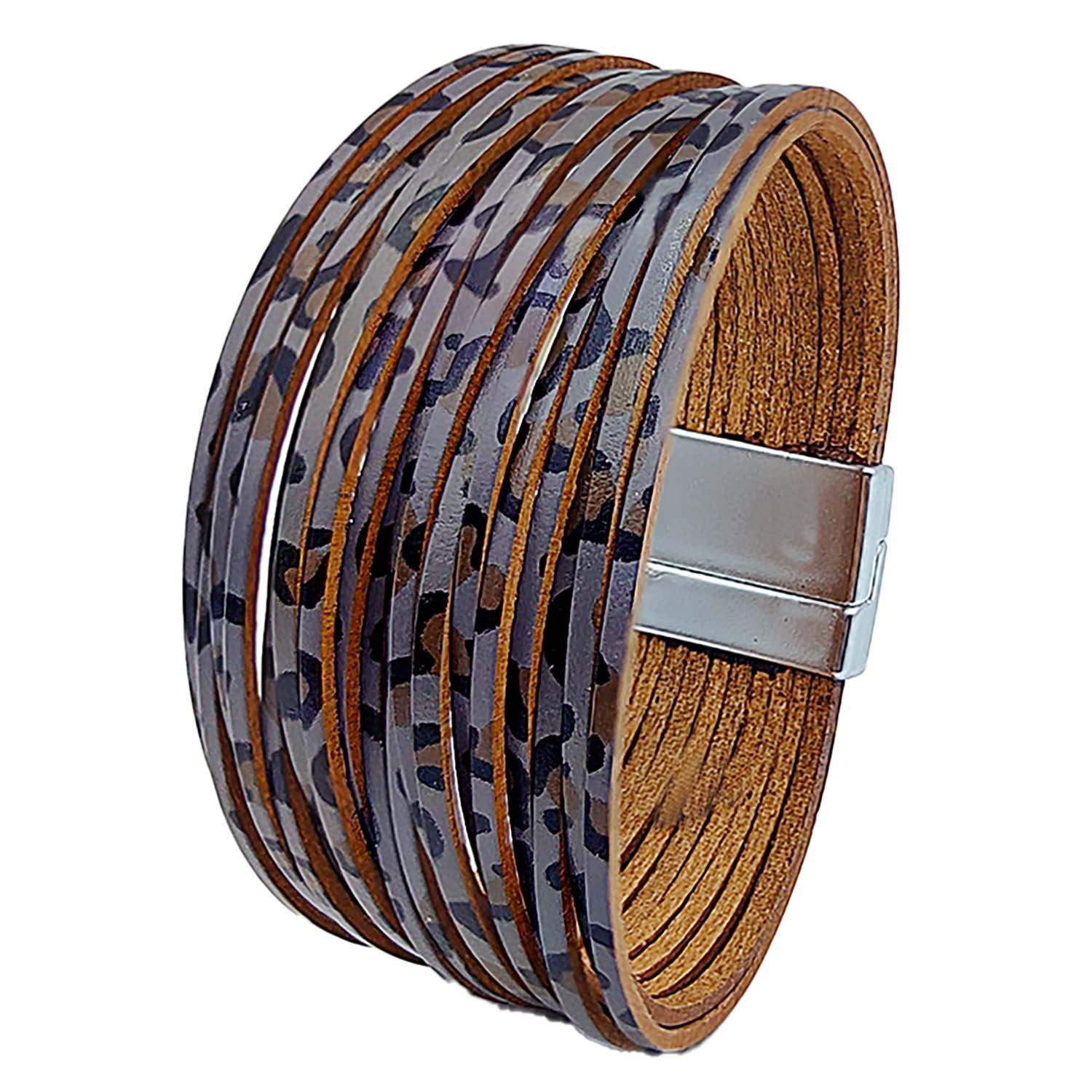 Brazalete de hebilla magnética de cuero de color mixto de color mixto múltiple