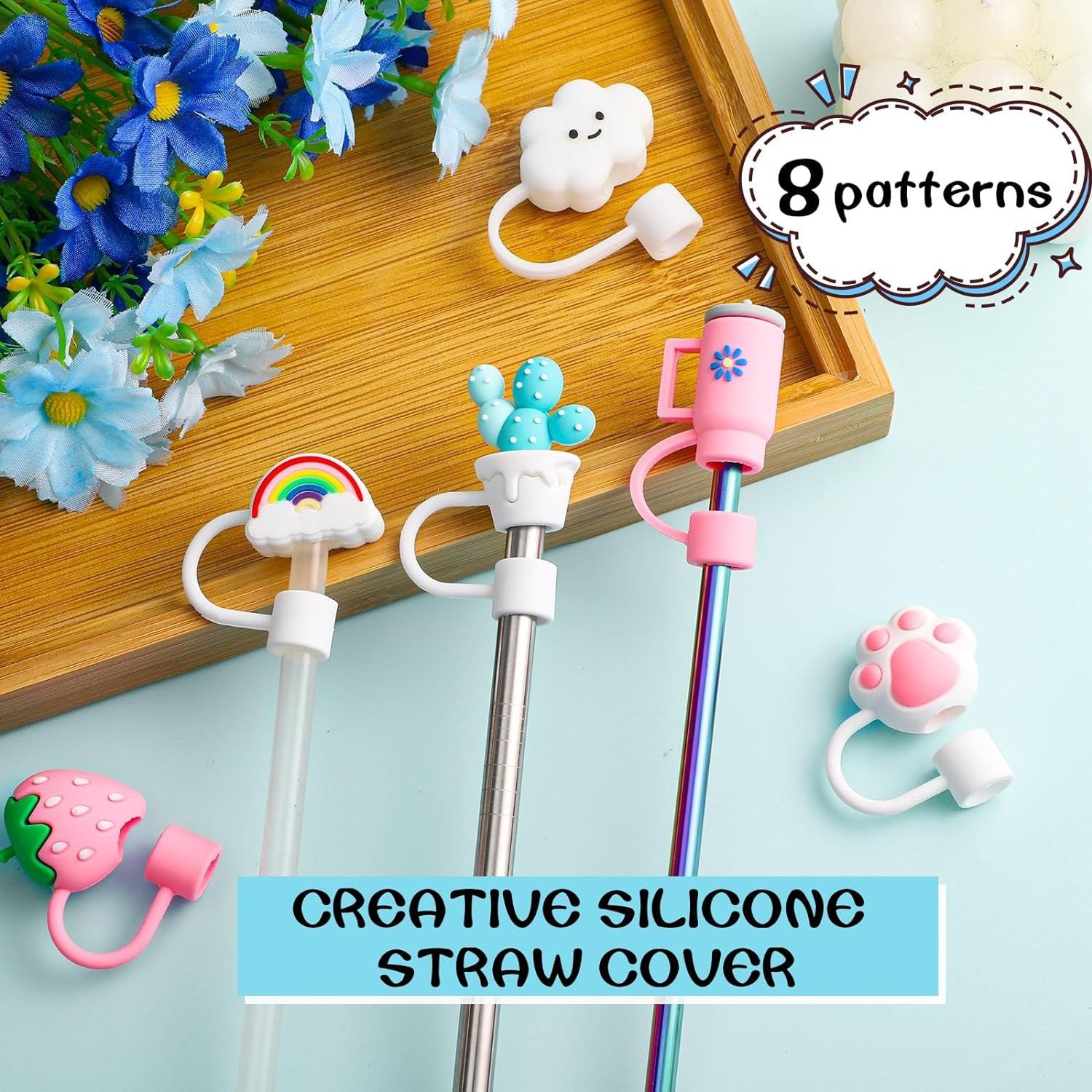 Wholesale 8pcs/pack 10mm Creative Cartoon Straw Cap