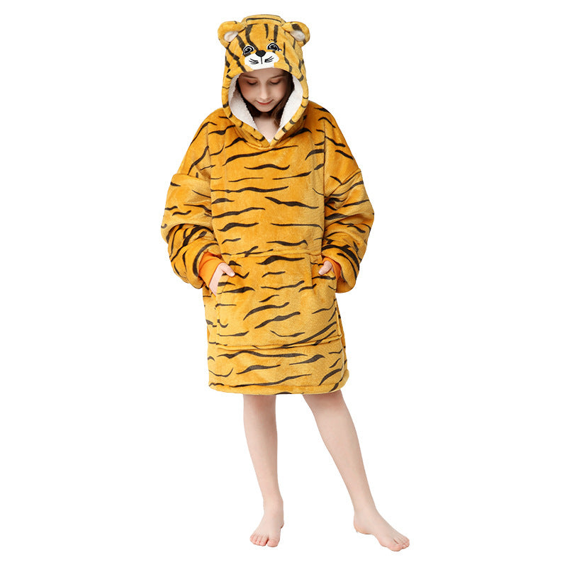 Wholesale Children's Printed Lazy Fleece Hooded Cold-proof Pajamas