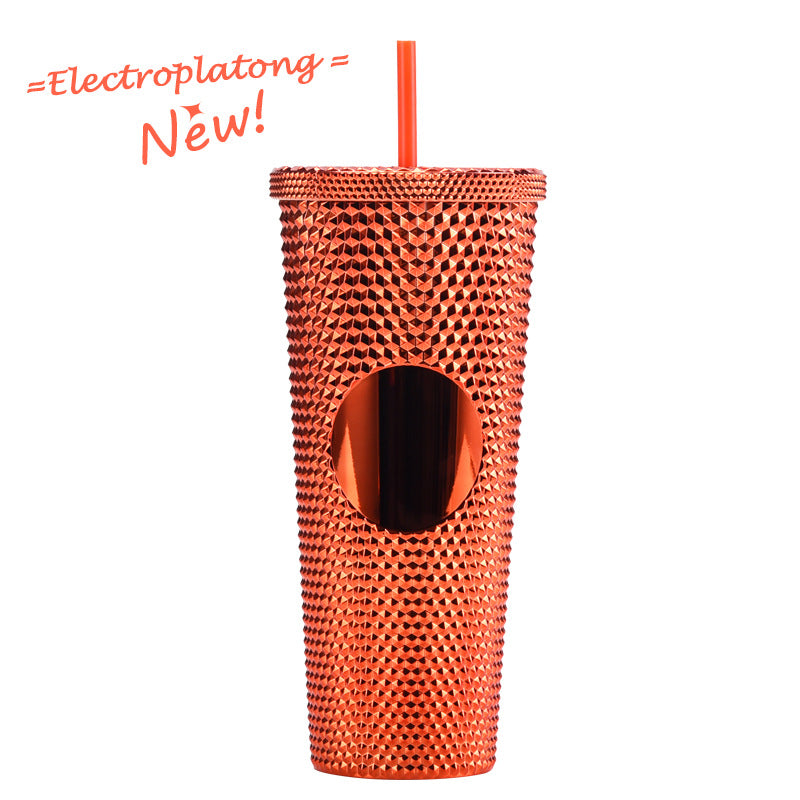 Wholesale Double-layer Plastic 710ml Durian Prick Hand Luminous Color Changing Rainbow Gradient Straw Cup