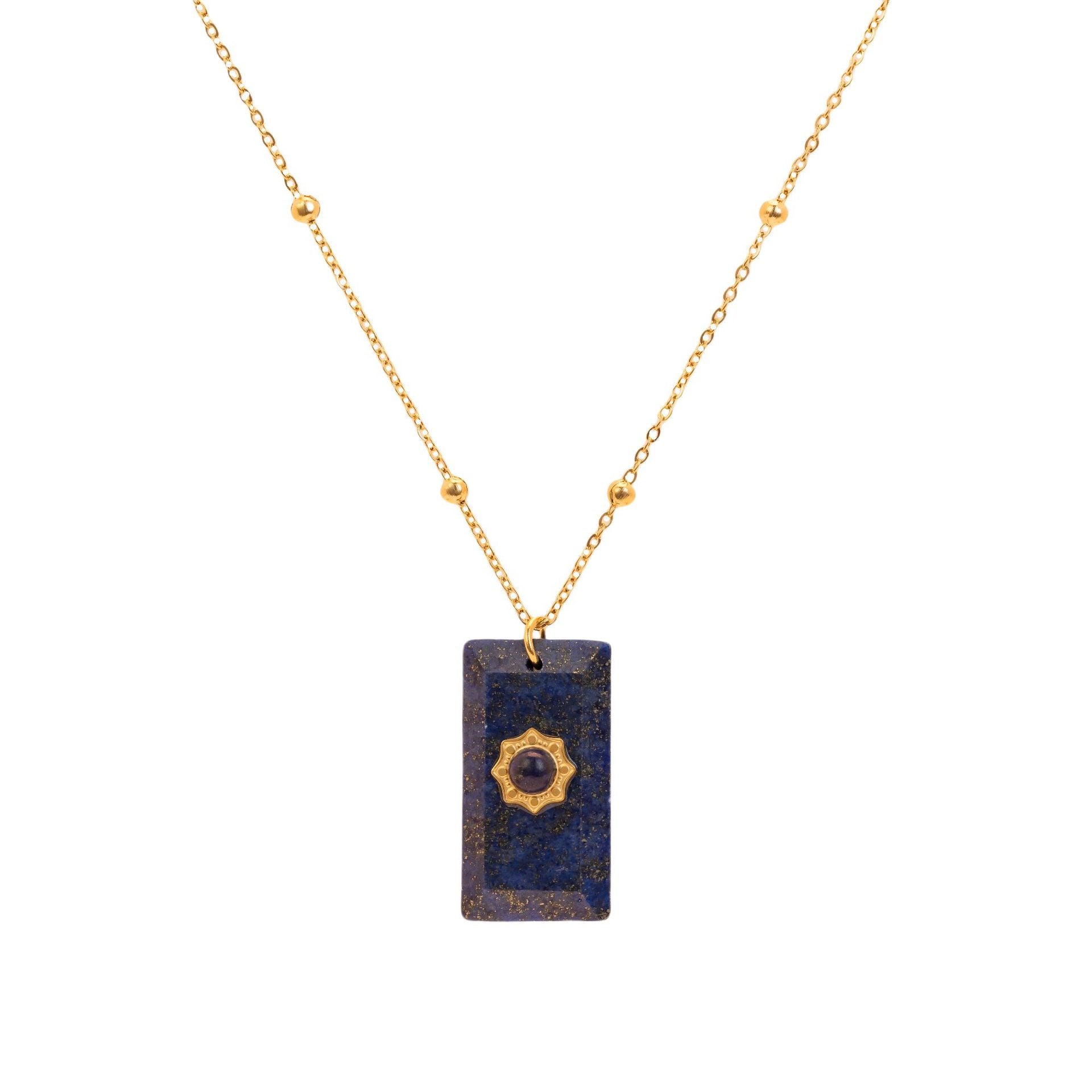 Wholesale retro square natural stone pendant titanium steel necklace