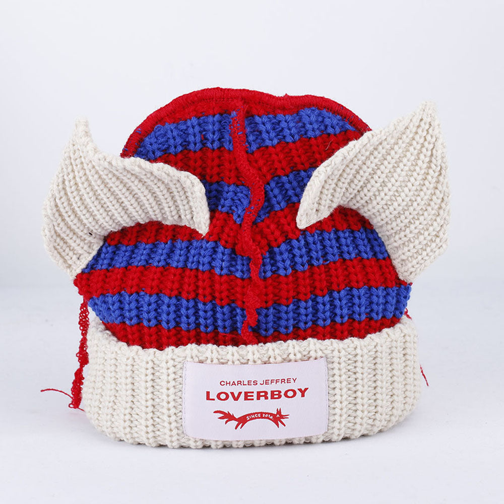 Wholesale Autumn and Winter Pig Ears Color Block Striped Knitted Acrylic Beanie