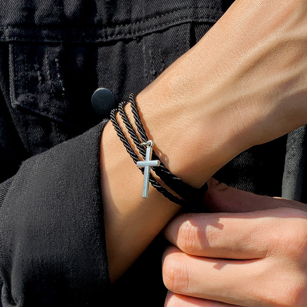 Wholesale Multi-layered braided cross bracelet for men