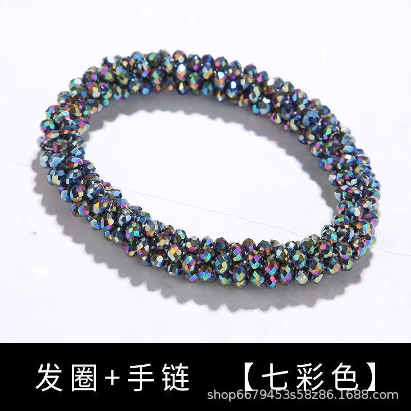Wholesale Sequin Crystal Color Elastic Rubber Band Bracelet Dual Use