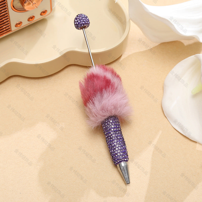 Wholesale Beadable Pens Creative Diy Cute Plush Ball Diamond Ballpoint Pen
