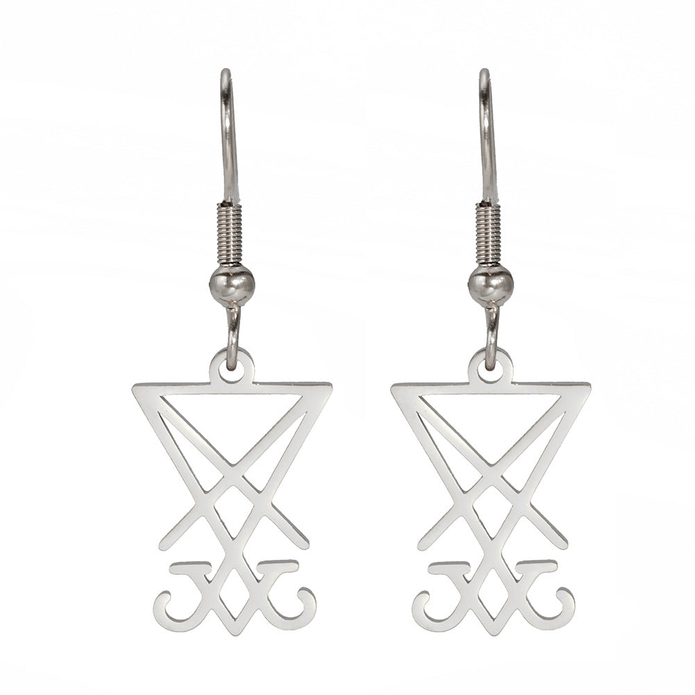 Wholesale Small Inverted Triangle Cross Hook Pendant Stainless Steel Earrings