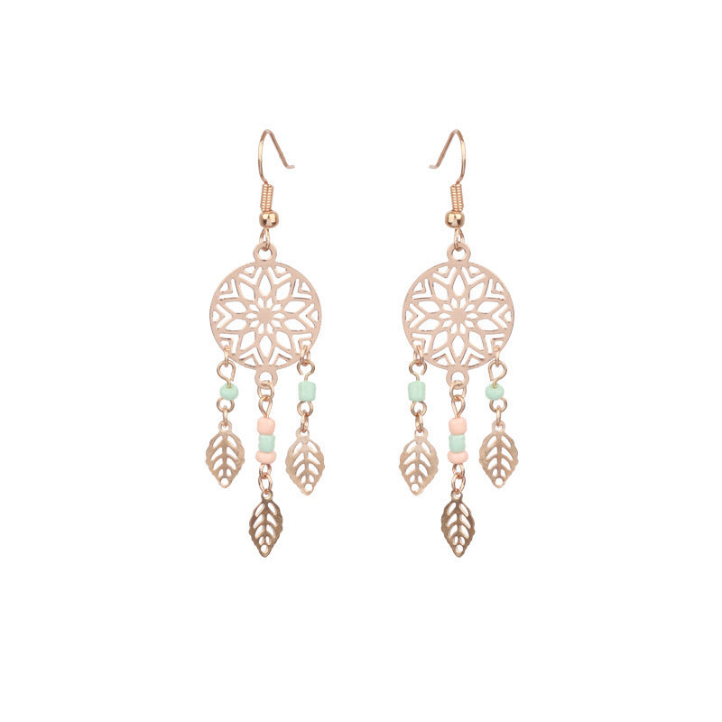 Wholesale Retro Geometric Leaf Rice Beads Fashion Earrings