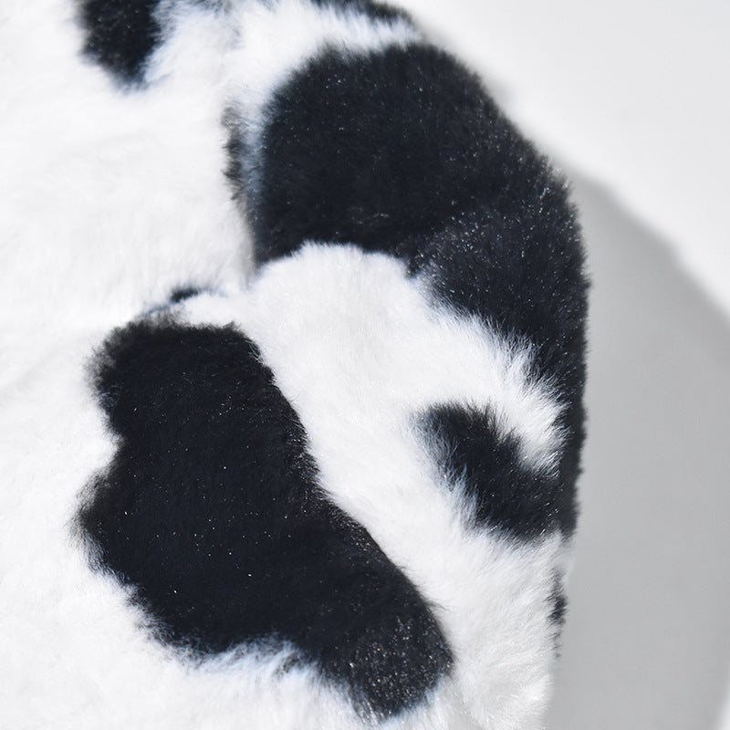 Wholesale Black and White Cow Pattern Plush Bucket Hat