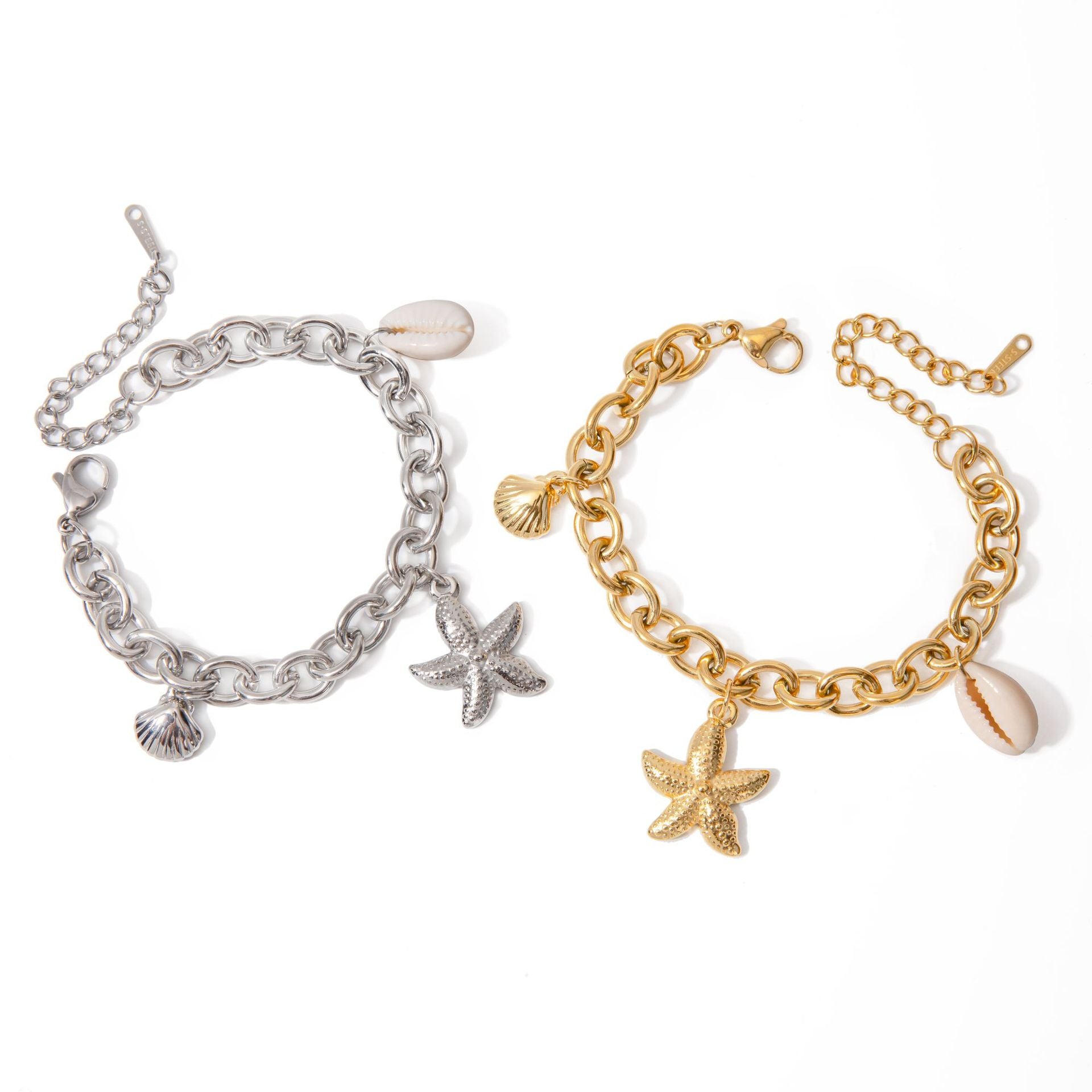 Wholesale Summer Ocean Starfish Shell Conch 18k Gold Stainless Steel Bracelet