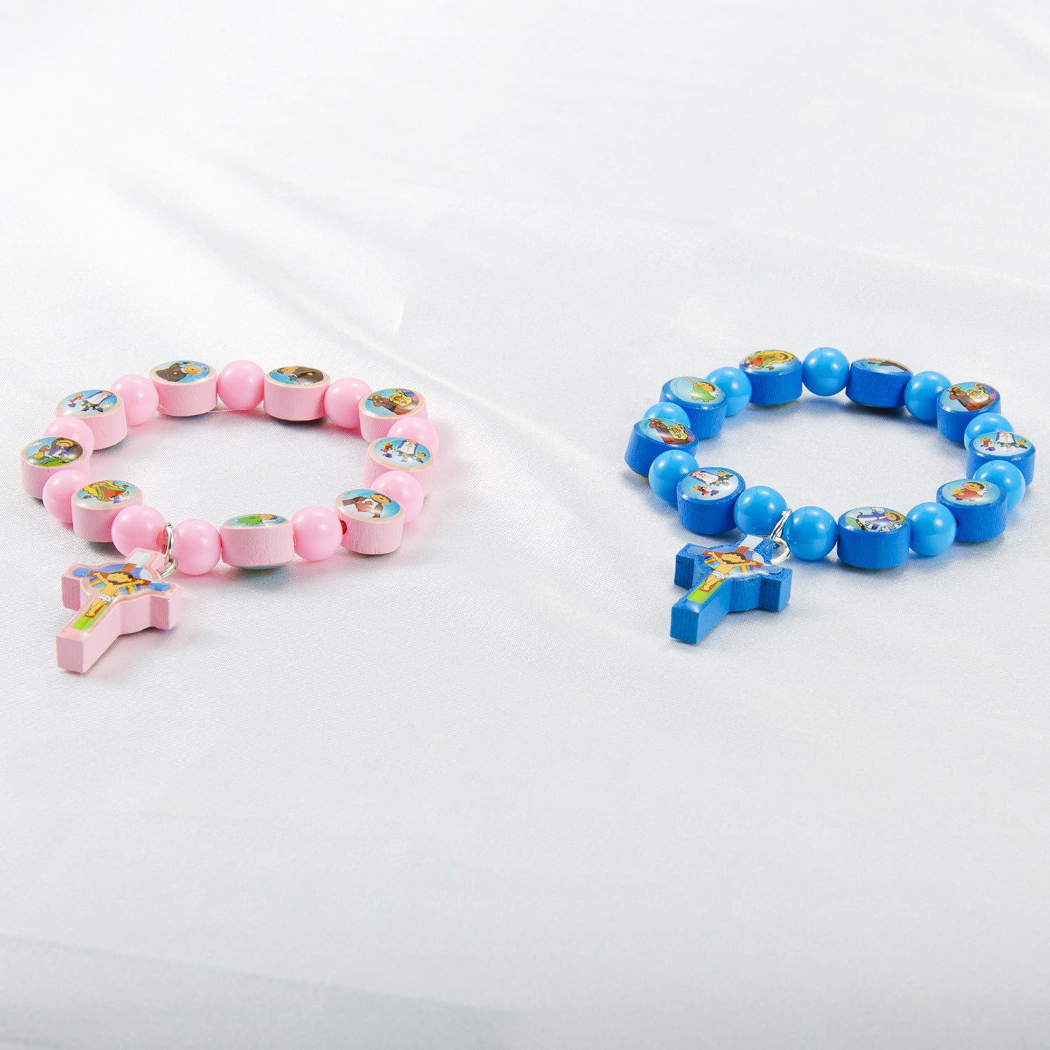 Wholesale Acrylic bracelet with pink and blue cross rosary