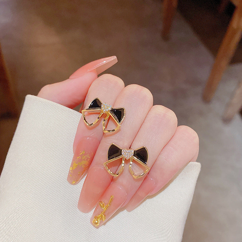 Wholesale 925 Silver Needle Drop Oil Bow Tie Copper Earrings