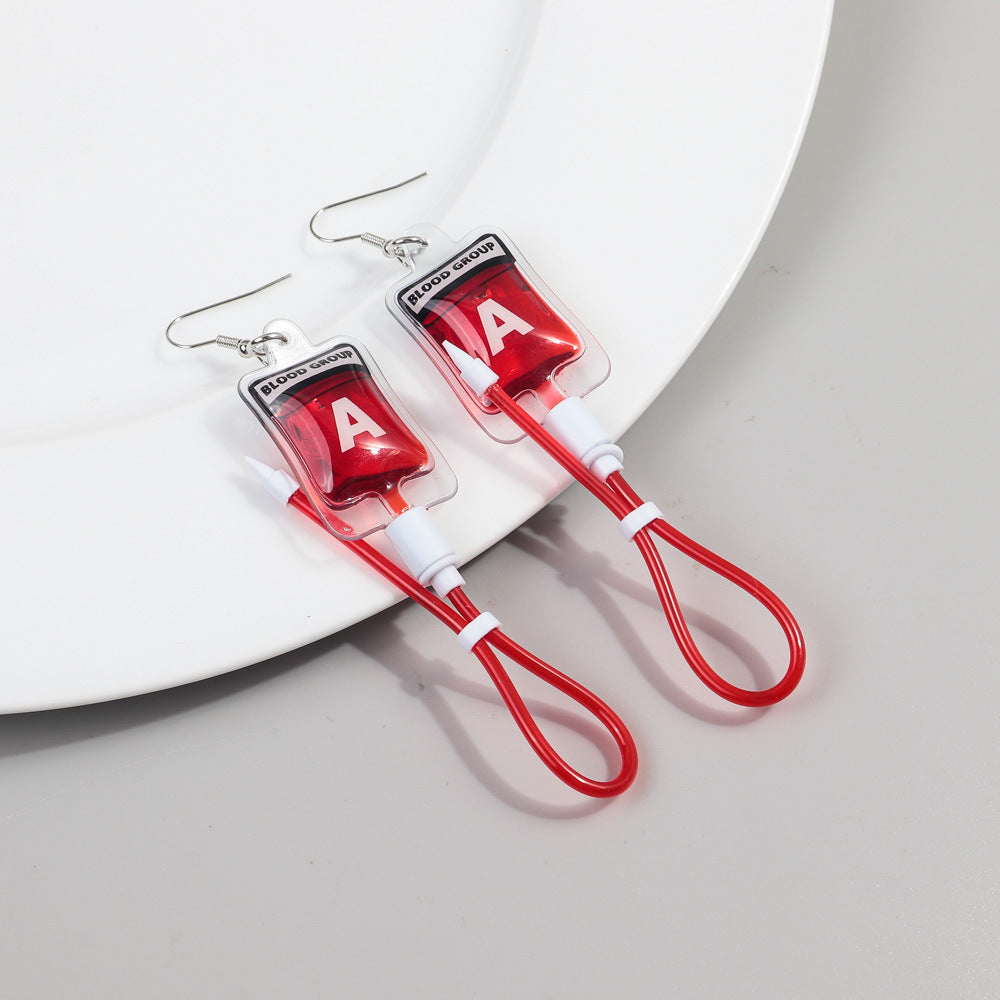 Wholesale Funny Creative Sweet and Cool Style Simulated Plasma Blood Bag Earrings