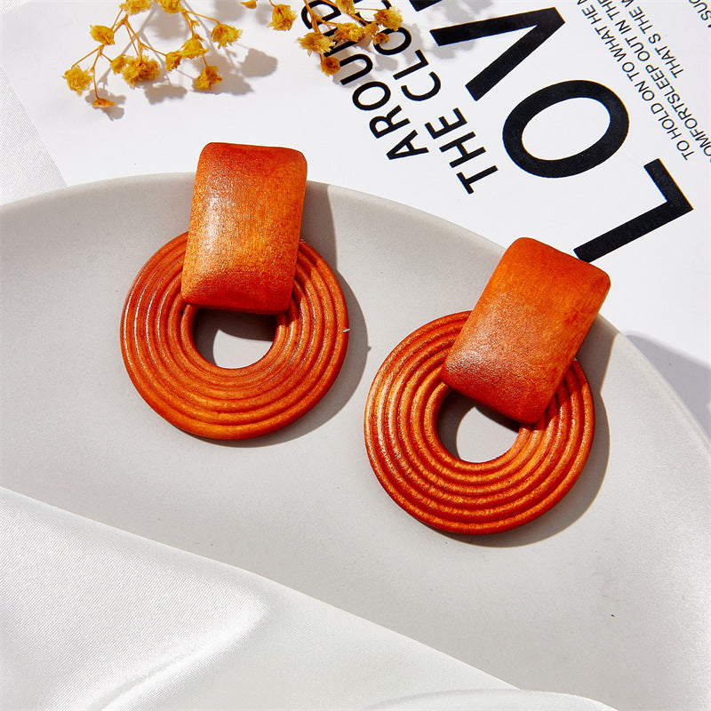 Wholesale Geometric Wooden Beaded Vintage 925 Silver Needle Earrings