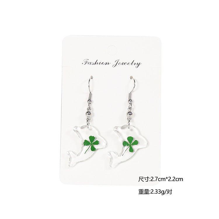 Wholesale 10pcs Four-leaf Clover Natural Specimen Earrings