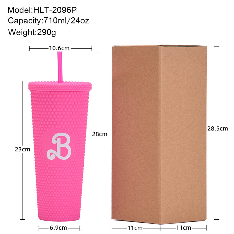 Wholesale double-layer plastic 710ml large capacity straw cup with hand durian diamond cup